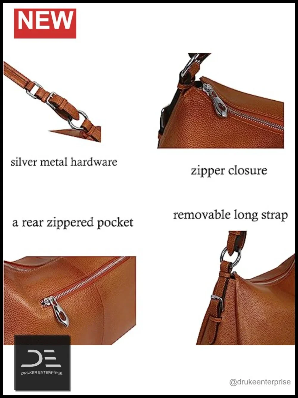 Genuine Leather Hobo Shoulder Bag Crossbody Tote with Adjustable Strap